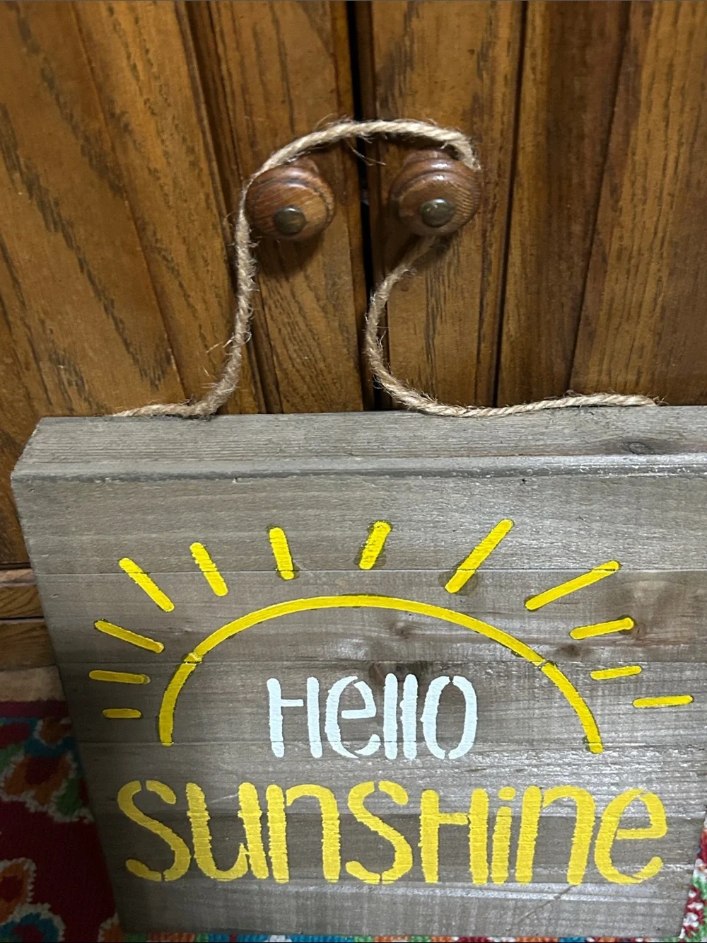 Hello Sunshine Rustic Wood Wall Sign - Yellow and White New